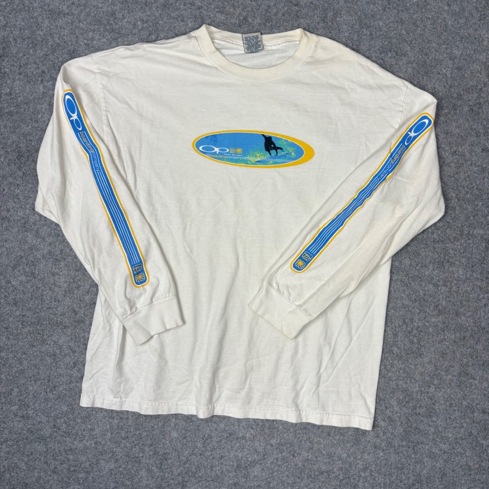 Vintage Ocean Pacific Op Boarding Company Long Sleeve T-Shirt White Mens Large